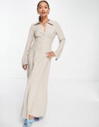 Asos Design 70s Paneled Button Up Maxi Shirt Dress In Taupe-neutral