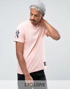 Majestic Yankees T-shirt With Sleeve Logo Exclusive To Asos - Pink