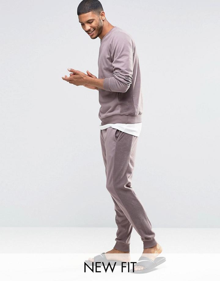 Asos Loungewear Towelling Skinny Jogger With Reverse Panels In Violet - Red