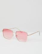 Asos Metal Cut Away Detail Square Fashion Sunglasses In Pink Fade Lens - Gold