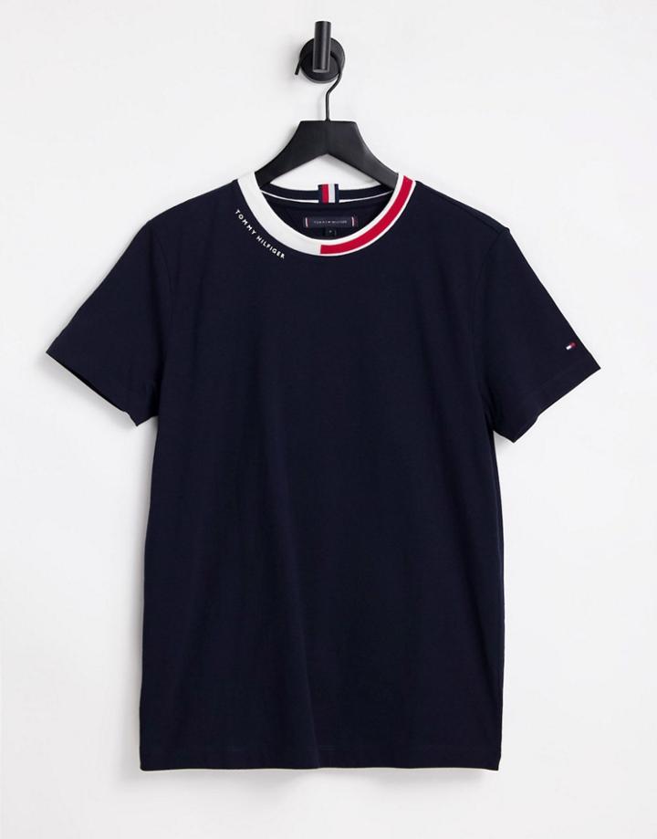 Tommy Hilfiger Icon Jacquard Collar T-shirt In Navy