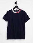 Tommy Hilfiger Icon Jacquard Collar T-shirt In Navy