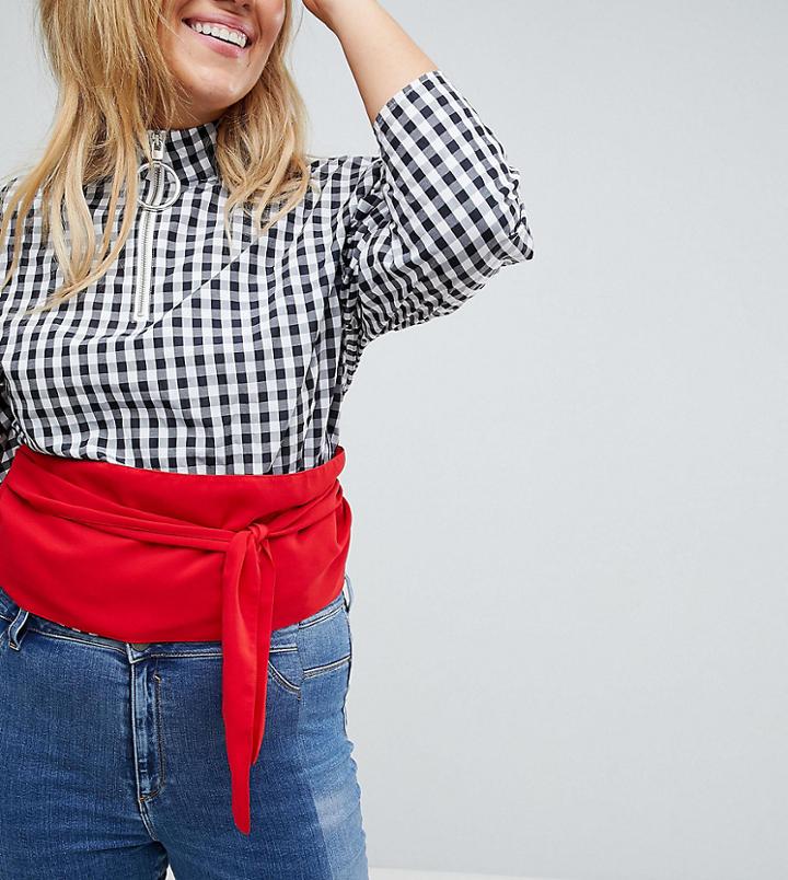 Asos Curve Red Fabric Obi Belt - Red