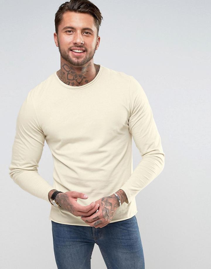 Another Influence Basic Raw Edge Long Sleeve Top - Beige