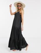Asos Design Tiered Maxi Beach Dress In Black
