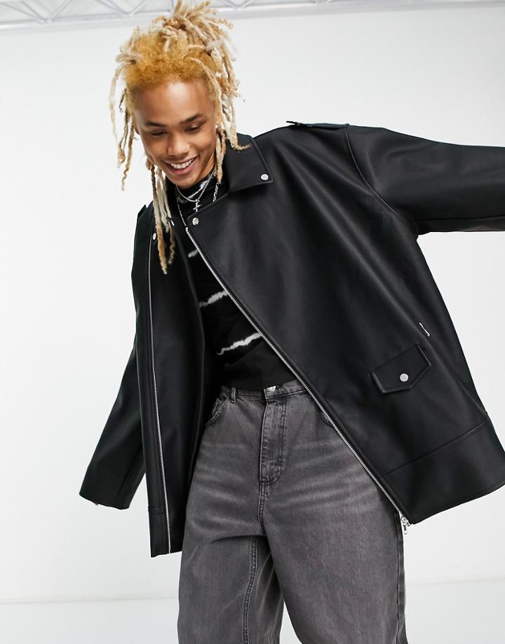 Asos Design Extreme Oversized Faux Leather Moto Jacket In Black