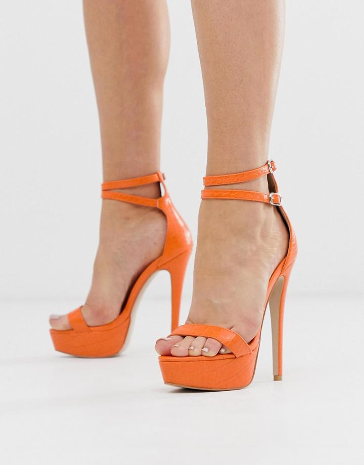 Simmi London Scandal Orange Croc Effect Plaform Sandals - Orange