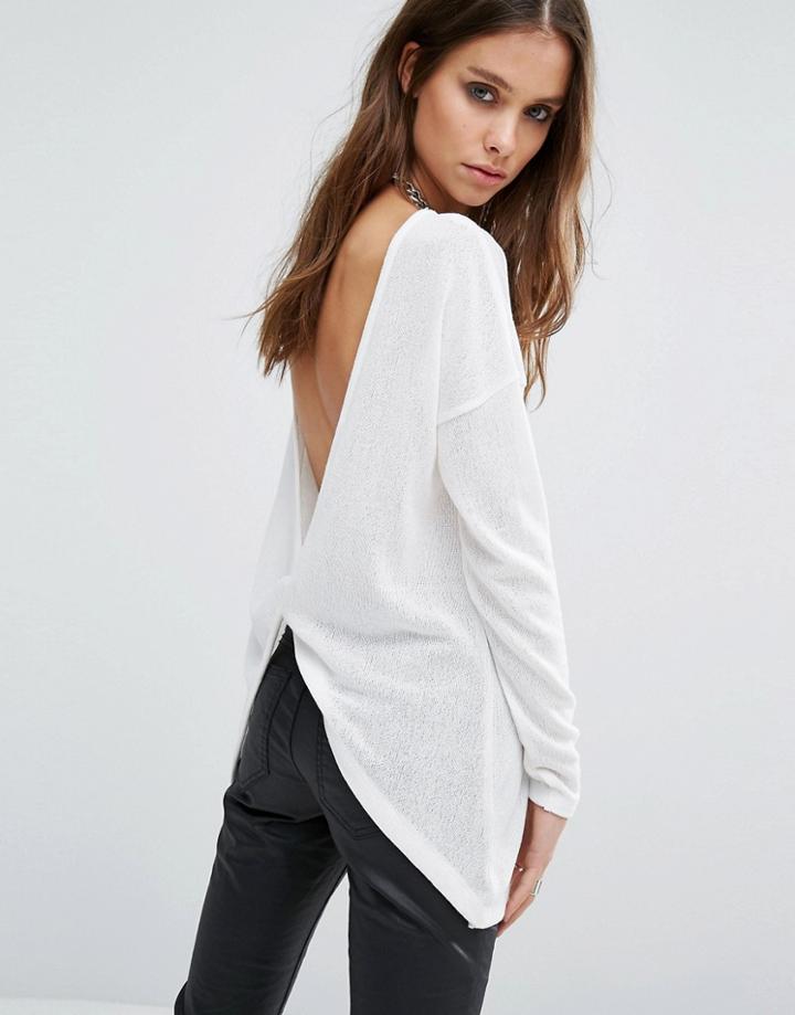 Noisy May Open Back Knit Sweater - White