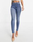 Asos Design High Rise Ridley 'skinny' Jeans In Light Midwash-blues