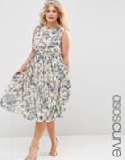 Asos Curve Wedding Midi Dress With Ruched Panel In Print - Print
