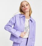 Reclaimed Vintage Inspired Leather Look Zip Up Shirt In Lilac - Part Of A Set-purple