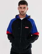 Levi's Small Batwing Logo Cut & Sew Color Block Full Zip Hoodie In Black/blue/red