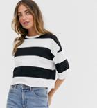 Asos Design Petite Oversized Crop T-shirt In Stripe