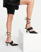 Asos Design Shani Woven Tie Leg Mid Heel Shoes In Black