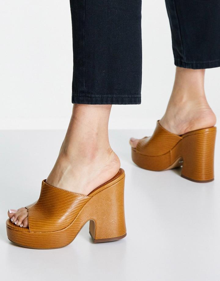 Topshop Ramble Platform Heeled Mule In Camel-brown