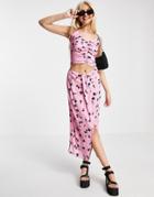 Urban Revivo Floral Print Midi Skirt In Pink - Part Of A Set-multi