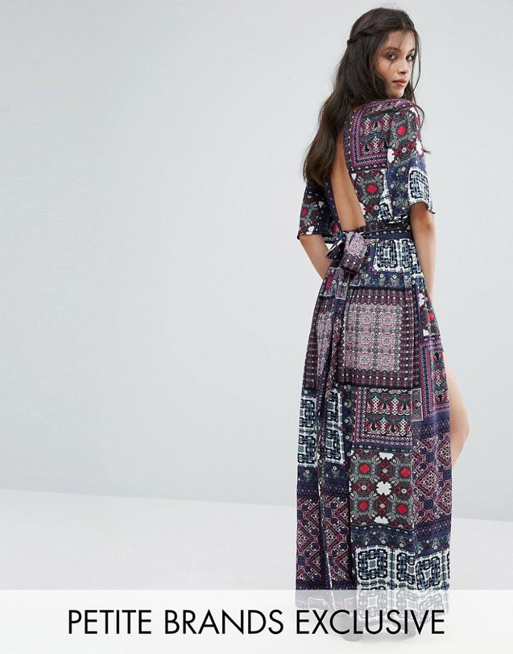 Sisters Of The Tribe Patchwork Print Romper With Maxi Train Detail - M