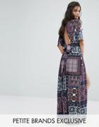 Sisters Of The Tribe Patchwork Print Romper With Maxi Train Detail - M