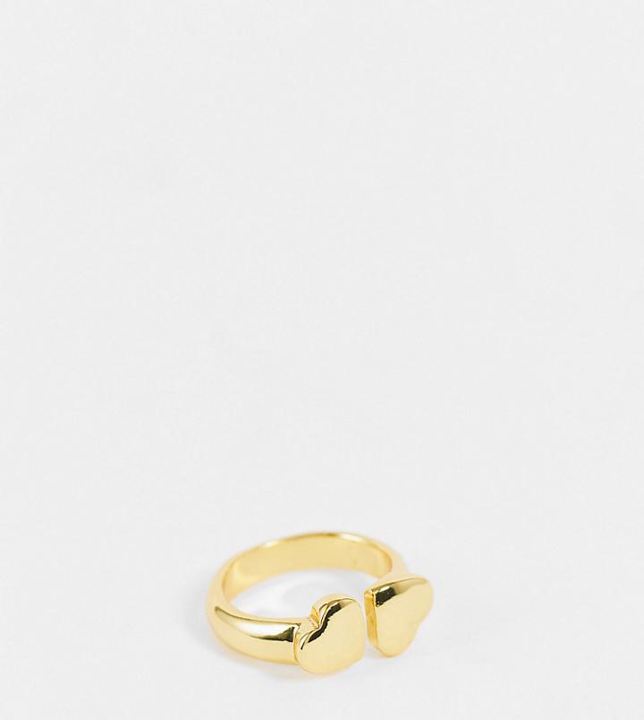 Asos Design 14k Gold Plated Ring In Double Heart Design