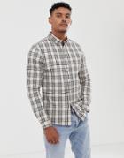 Asos Design Slim Check Shirt In Ecru Grid-beige