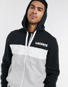 Lacoste Color Block Zip Through Hoodie In Black