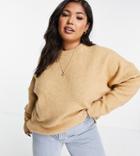 Asos Design Curve Oversized Sweater With Volume Sleeve In Camel-neutral