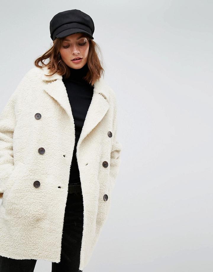 Stradivarius Faux Fur Jacket - White