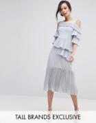 True Decadence Tall Cold Shoulder Midi Dress With Pleated Layer Detail - Gray