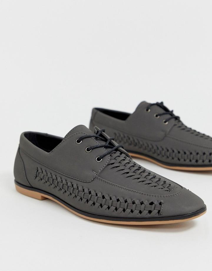 Asos Design Lace Up Shoes In Woven Gray Faux Leather