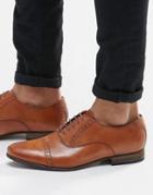 Asos Oxford Brogue Shoes In Tan Leather With Coloured Tread - Tan