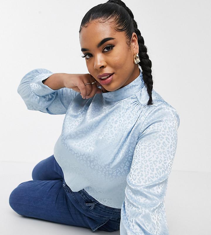 Closet London Plus Satin Blouse In Powder Blue-blues