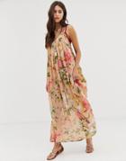 Aratta Maxi Cami Dress With Oversized Floral - Pink