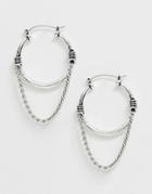 Asos Design Hoop Earrings With Hanging Curb Chain - Silver