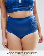 Asos Curve Mix And Match Glam High Waist Ruched Side Bikini Bottom - Green