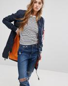 Alpha Industries Ma-1 Tt Longline Bomber Jacket With Contrast Lining - Blue