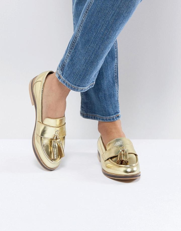 Asos Mogul Leather Loafers - Gold