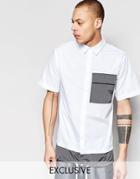 Black Eye Rags Short Sleeve Shirt With Contrast Pocket And Drawstring Hem - White