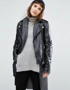 Goosecraft Relaxed Boyfriend Fit Leather Jacket With Belt - Black