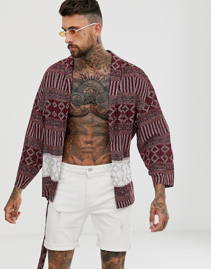 Asos Design Kimono In Geo-tribal Print - Red