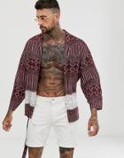 Asos Design Kimono In Geo-tribal Print - Red
