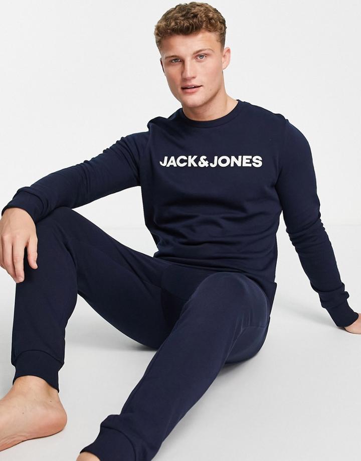 Jack & Jones Lounge Sweatshirt & Sweatpants Set In Navy