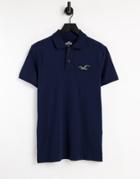 Hollister Exploded Reflective Icon Logo Slim Fit Pique Polo In Navy