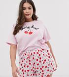 Asos Design Curve Mix & Match Cherry Pyjama Jersey T-shirt - Multi