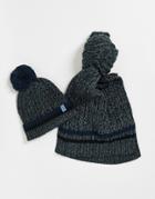 Jack & Jones Bobble Beanie And Knitted Scarf Giftbox In Navy And Gray