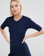 Adpt Button Rib 3/4 Sleeve Top - Navy