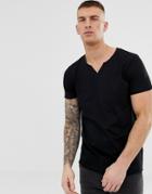 Asos Design T-shirt With Notch Neck In Black