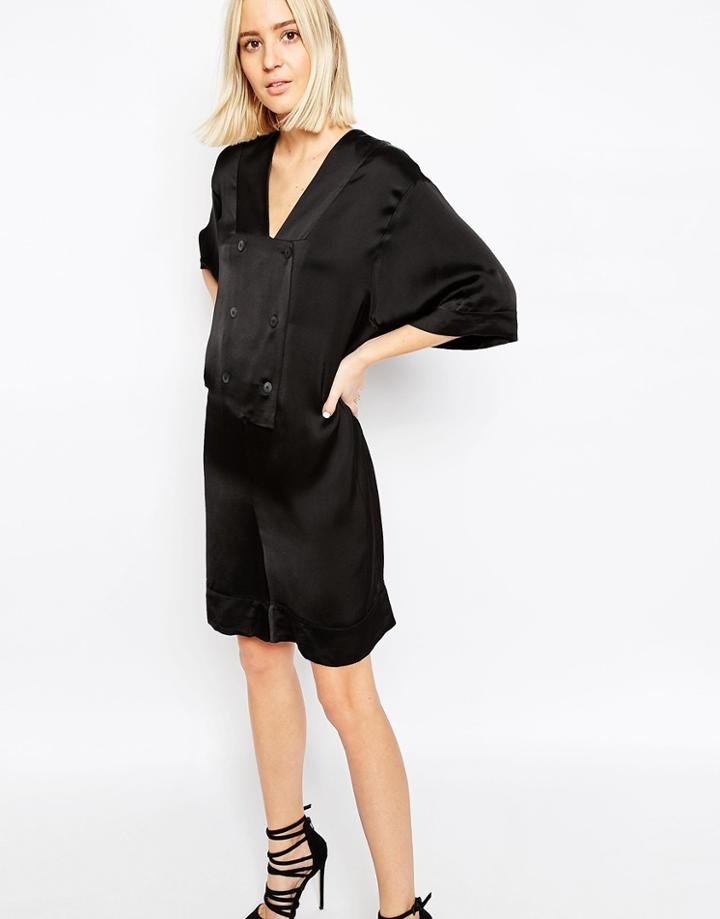 Asos White Double Breasted Romper - Black