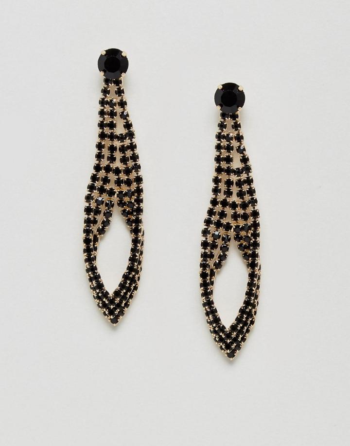 Nylon Rhinestone Drape Earrings - Gold