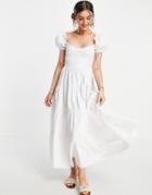 Stradivarius Milkmaid Poplin Dress With Puff Sleeves In White