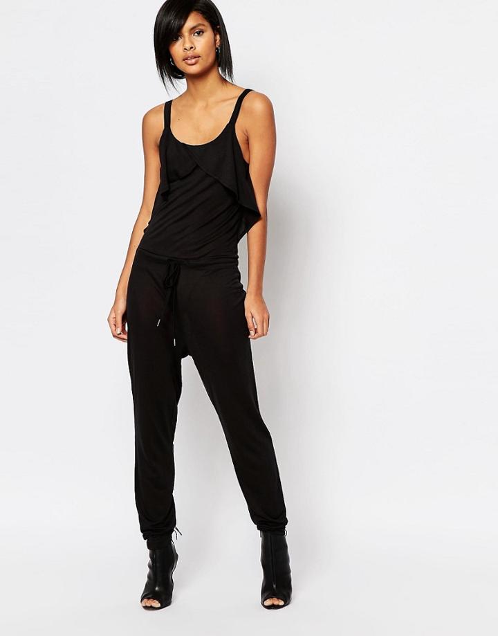Vero Moda Ruffle Detail Tie Front Jumpsuit - Black